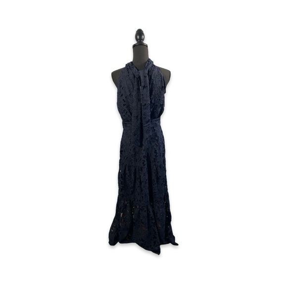 NWT True Decadence Navy Cut Work Organza Halter Neck Maxi Dress Sz 8 - Picture 4 of 7